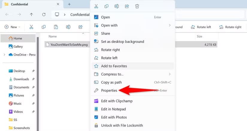 1-file-properties أفضل طرق إخفاء الملفات والمجلدات على Windows 11 بخطوات بسيطة