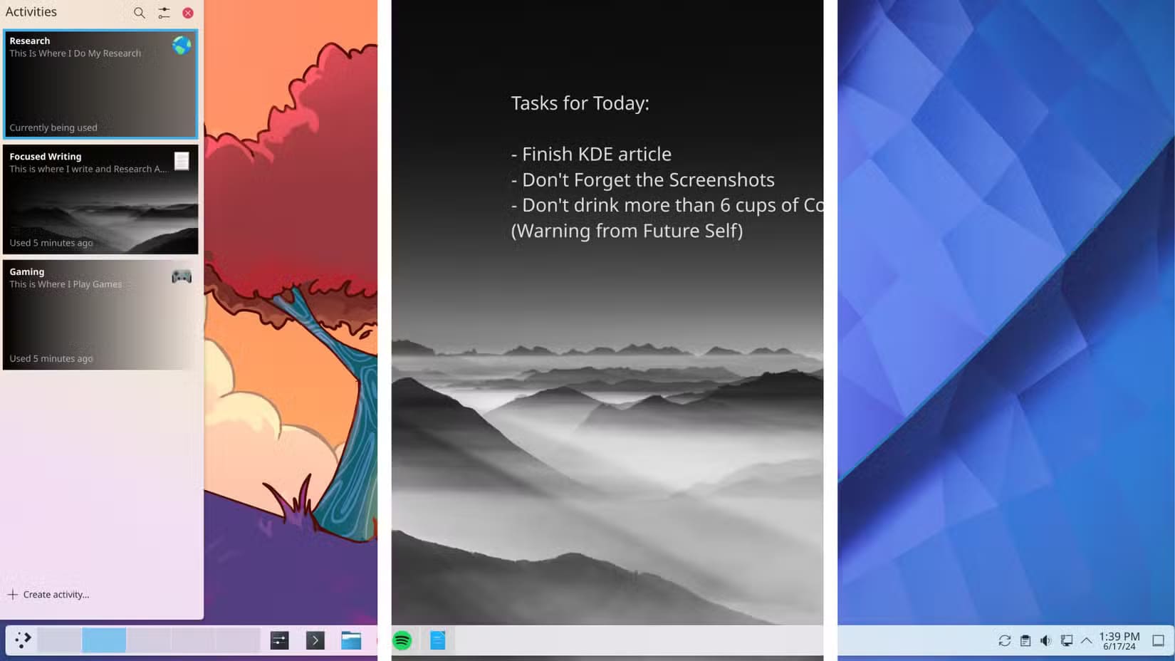 11-kde-activities-overview الفرق بين GNOME وKDE Plasma واختيار الأفضل بينهما لأجهزة سطح المكتب بنظام Linux