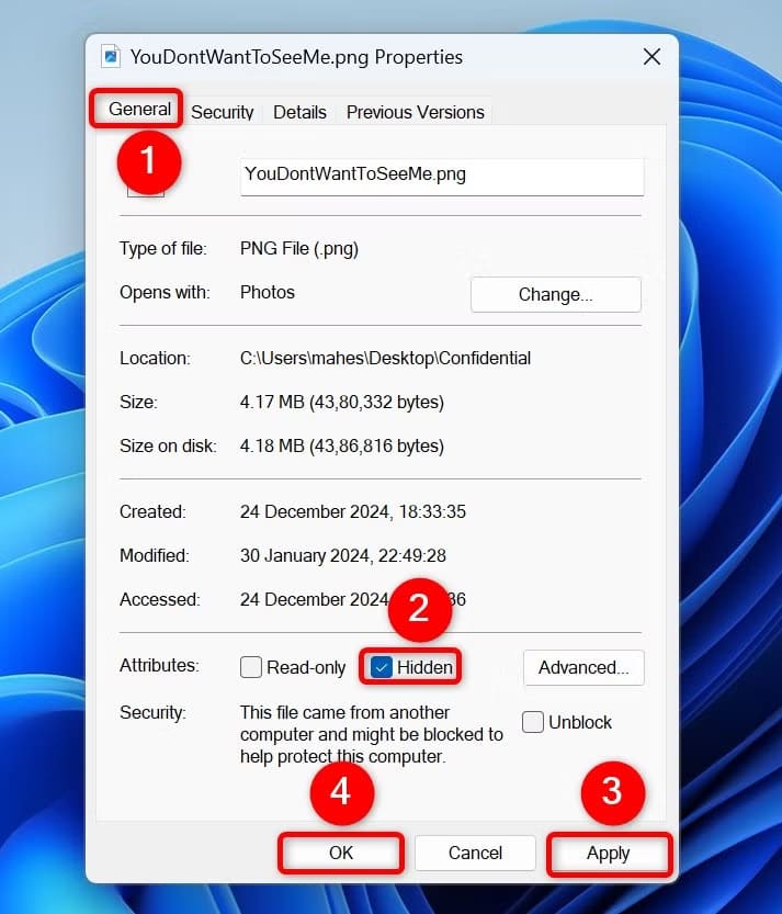 2-hide-file أفضل طرق إخفاء الملفات والمجلدات على Windows 11 بخطوات بسيطة