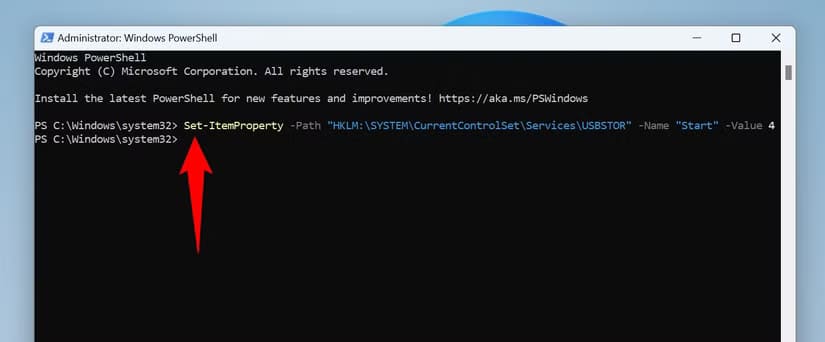 2-powershell-disable-usb-storage كيفية التحكم في أجهزة USB على Windows 11 بسهولة