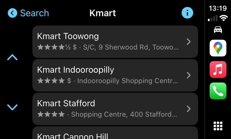 22kmart-22-search-in-google-maps-carplay كيفية الاستفادة من خرائط Google للملاحة عبر Apple CarPlay
