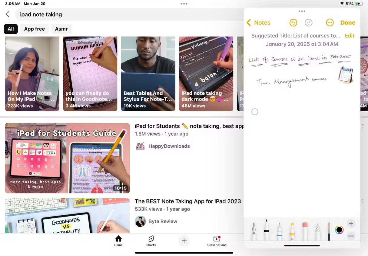 2b-ipad-slide-over-showcase-with-youtube-fullscreen-and-notes-app-as-floating-window خطوات بسيطة لإيقاف ميزة تعدد المهام على iPad