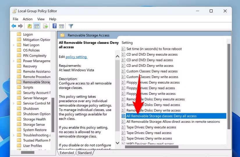 3-gpedit-storage-devices كيفية التحكم في أجهزة USB على Windows 11 بسهولة