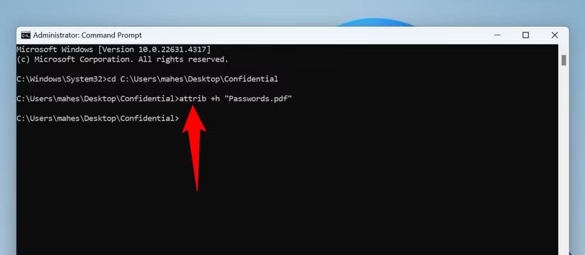 5-hide-file-cmd أفضل طرق إخفاء الملفات والمجلدات على Windows 11 بخطوات بسيطة