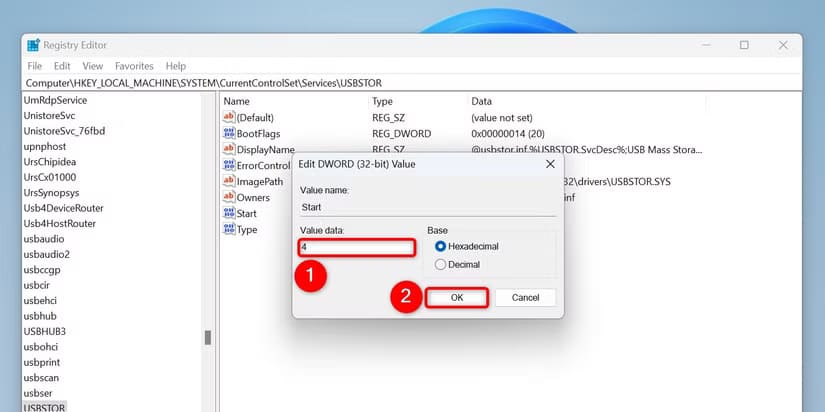 5-regedit-disable-usb-storage-devices كيفية التحكم في أجهزة USB على Windows 11 بسهولة