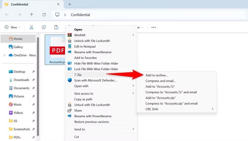 6-add-to-archive أفضل طرق إخفاء الملفات والمجلدات على Windows 11 بخطوات بسيطة