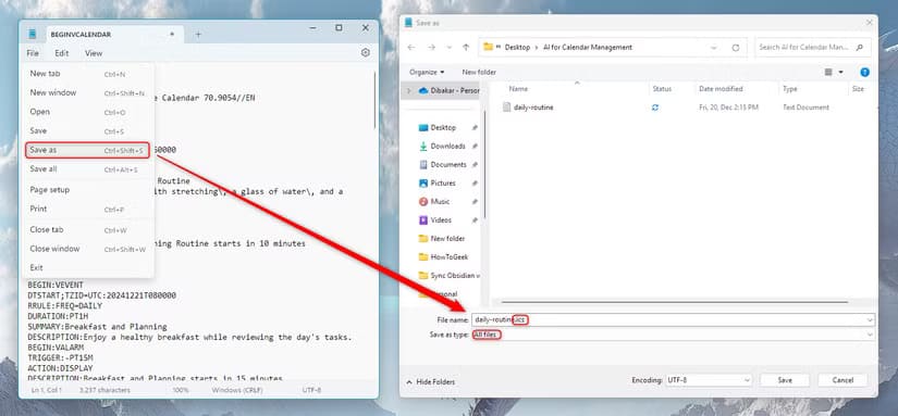 6-save-a-text-document-into-an-ics-file كيف يساعدني Claude في إدارة تقويمي (ولكن ChatGPT تعثر!)
