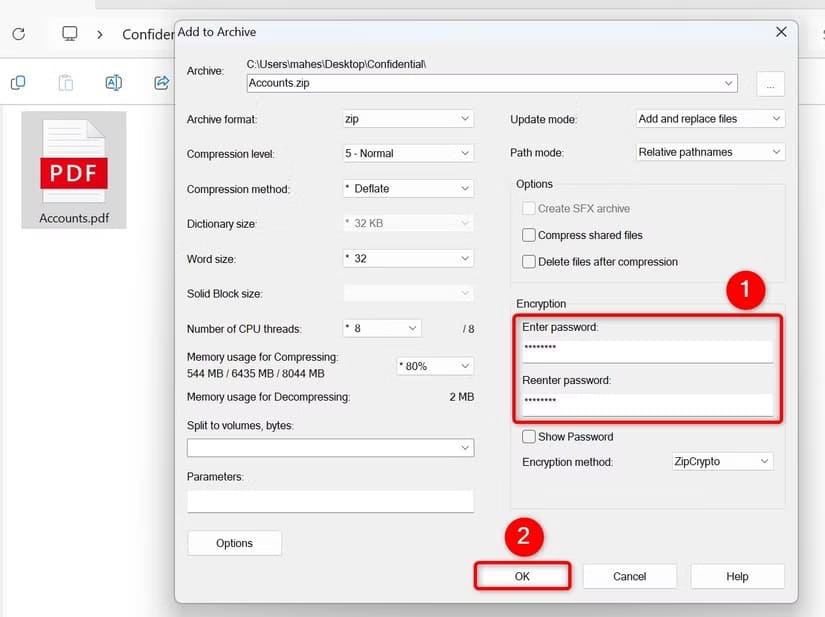 7-create-password-protected-archive أفضل طرق إخفاء الملفات والمجلدات على Windows 11 بخطوات بسيطة