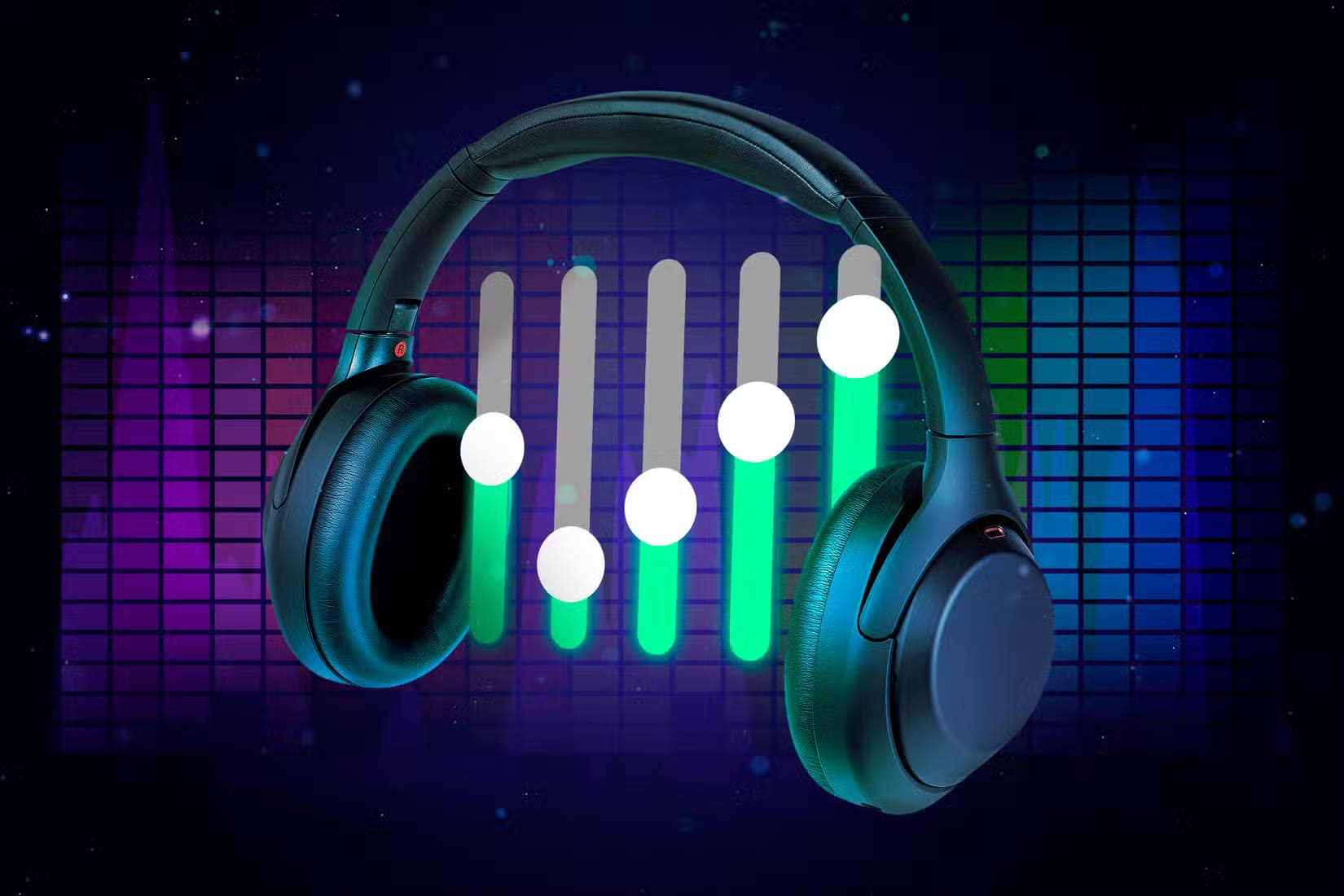 a-headphone-and-a-digital-equalizer-in-the-center دليل بسيط لاكتشاف حب الموسيقى والاستمتاع بها يوميًا