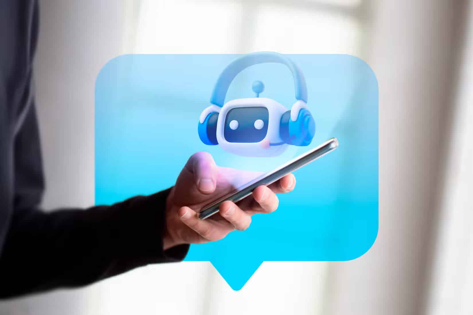 a-person-holding-a-phone-with-an-ai-chatbot-hovering-above-the-screen من يقف وراء البريد العشوائي وبوتات التواصل الاجتماعي وما هي أهدافهم الحقيقية
