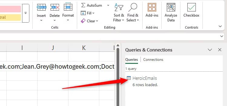 a-query-called-heroicemails-in-the-queries-and-connections-pane-in-excel طرق سهلة لتنظيف واستيراد البيانات في Excel باستخدام Power Query