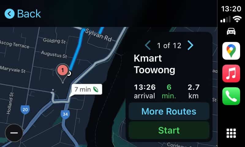 a-route-to-a-nearby-kmart-in-google-maps كيفية الاستفادة من خرائط Google للملاحة عبر Apple CarPlay