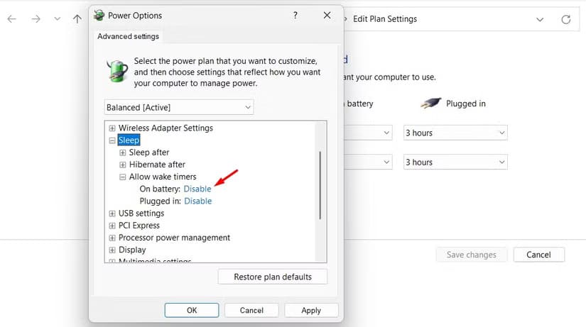 allow-wake-timers-option-in-the-control-panel حل نهائي لمشكلة استيقاظ الكمبيوتر تلقائيًا أثناء عدم الاستخدام
