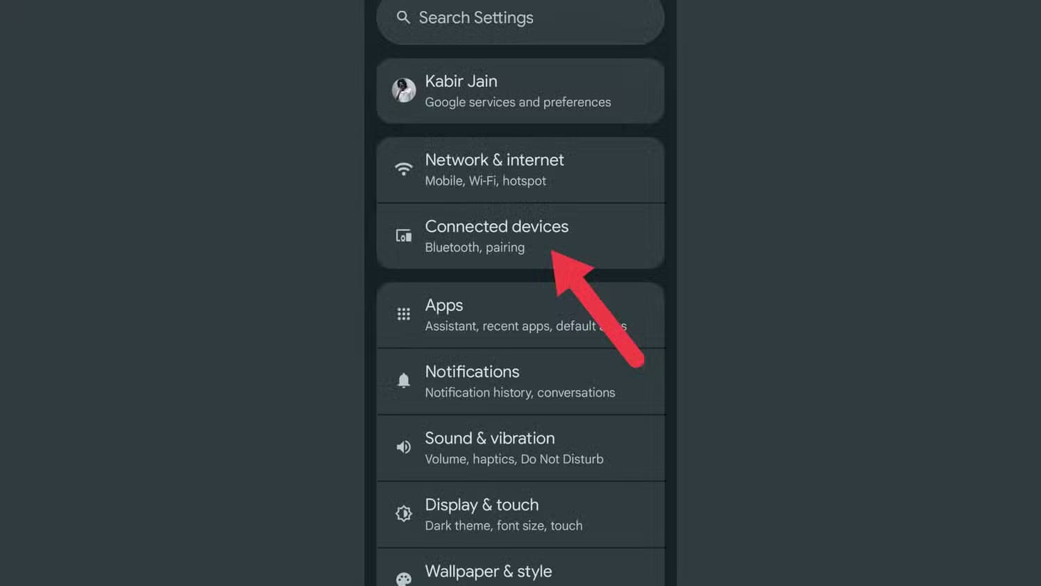 an-image-showing-the-connected-devices-option كيف تستفيد من الميزات المخفية في Google Pixel لتحسين تجربتك اليومية؟
