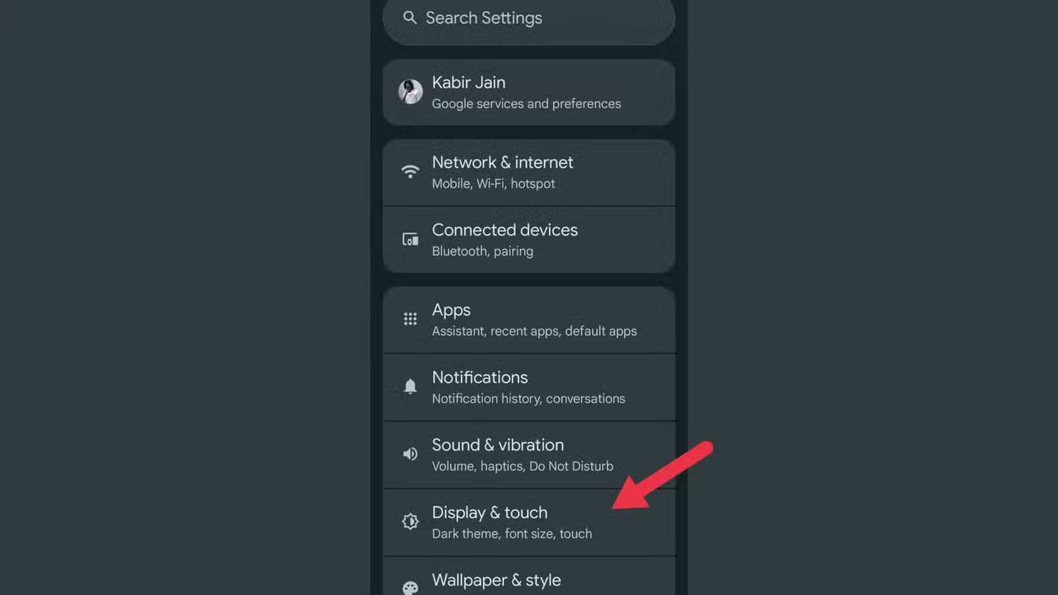 an-image-showing-the-display-and-touch-option كيف تستفيد من الميزات المخفية في Google Pixel لتحسين تجربتك اليومية؟