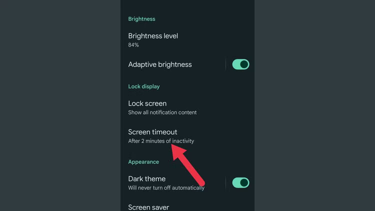 an-image-showing-the-screen-timeout-option كيف تستفيد من الميزات المخفية في Google Pixel لتحسين تجربتك اليومية؟