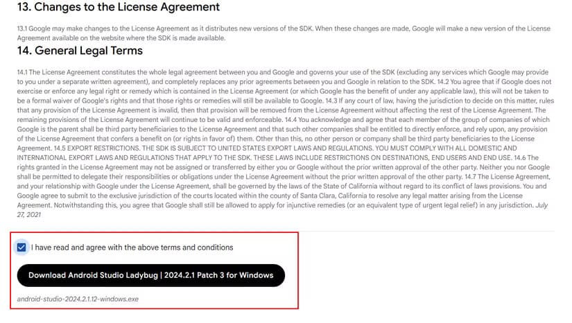android-studio-download-accept-terms-and-conditions خطوات سهلة لإنشاء جهاز افتراضي باستخدام Android Studio