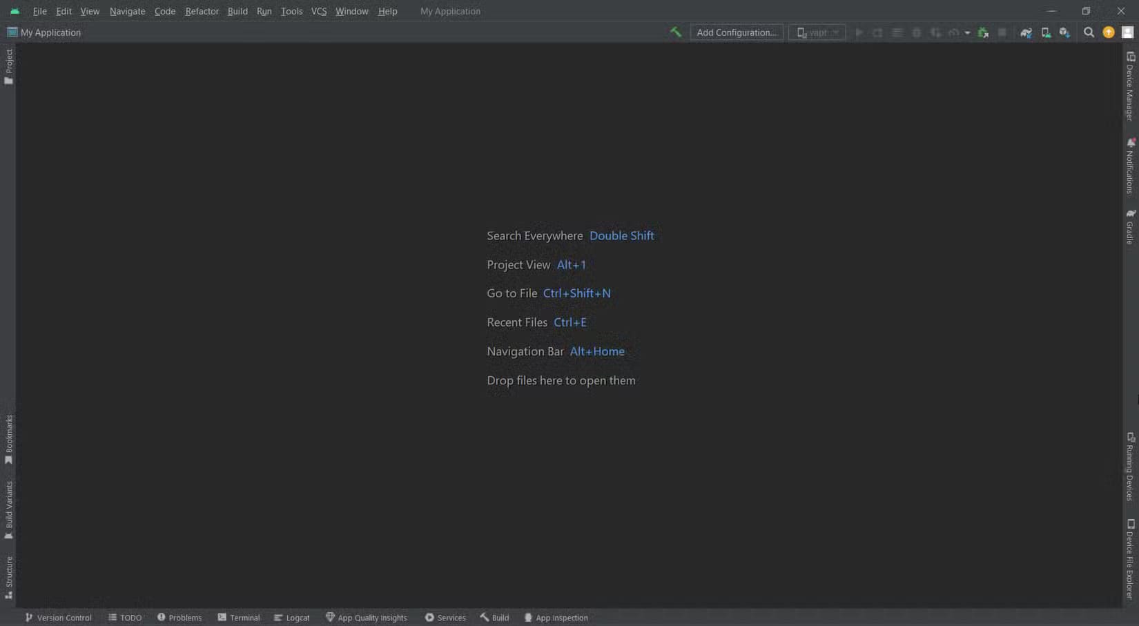 android-studio-main-interface خطوات سهلة لإنشاء جهاز افتراضي باستخدام Android Studio