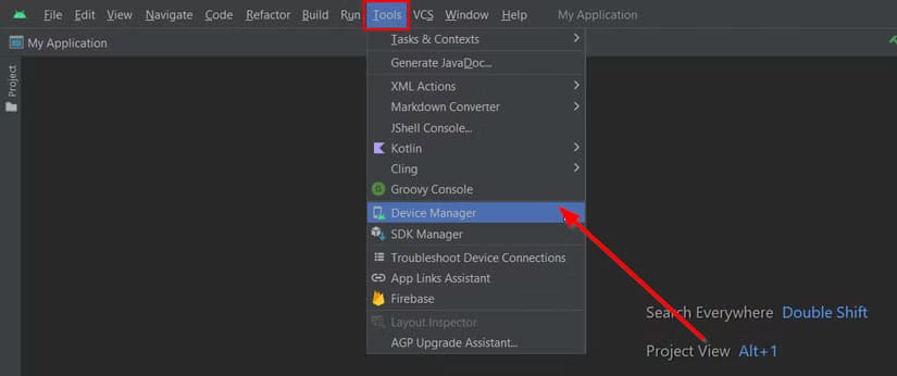android-studio-tools-menu خطوات سهلة لإنشاء جهاز افتراضي باستخدام Android Studio