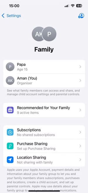 child-accoun-in-family-window كيفية ضبط حدود استخدام iPhone وiPad لأطفالك باستخدام ميزة المشاركة العائلية