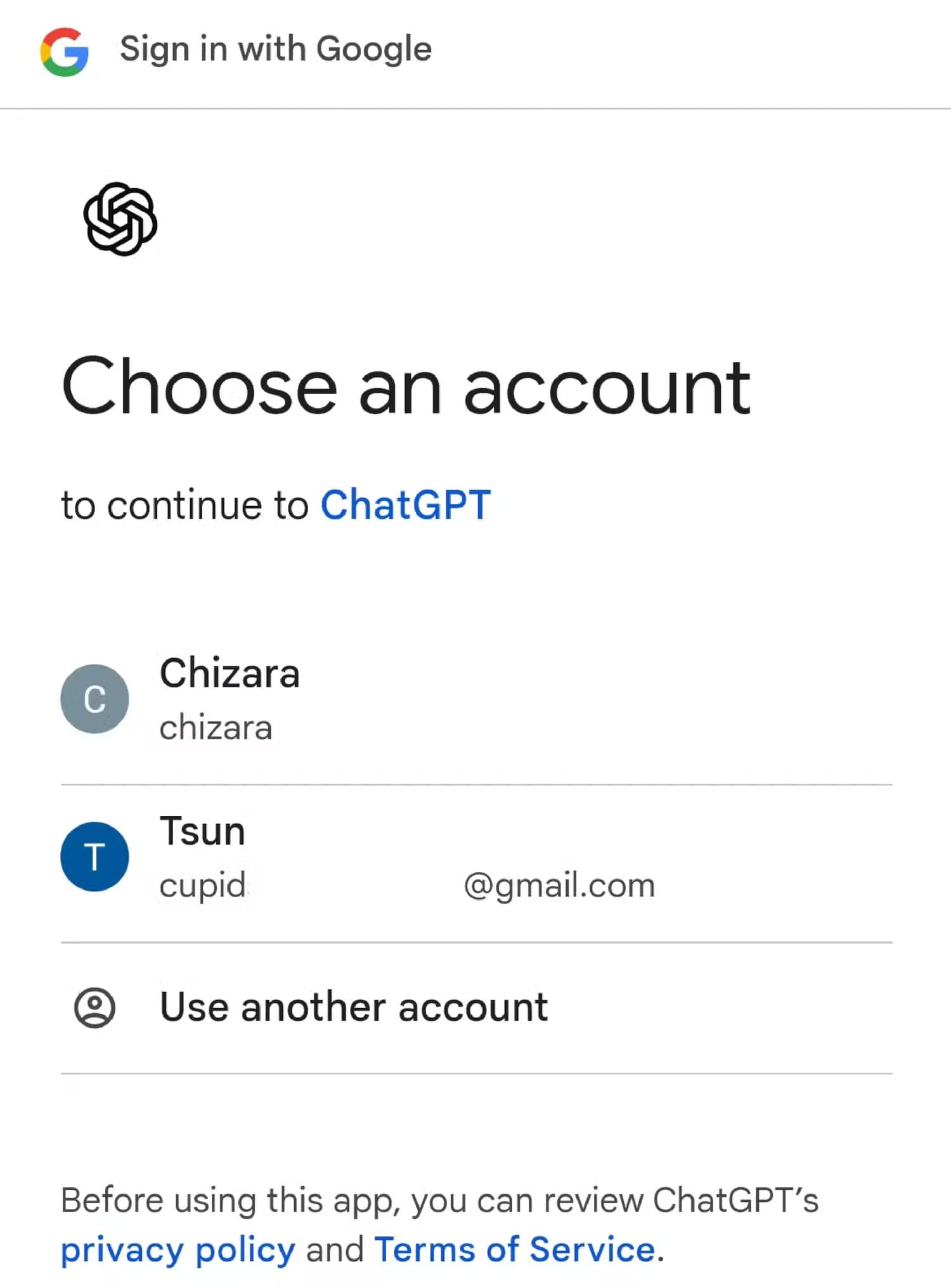 choose-an-account-chatgpt تحميل ملفات Google Drive إلى ChatGPT بخطوات سهلة وبسيطة