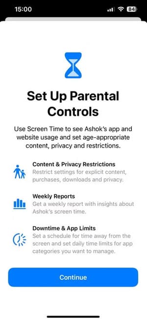 continue-option-in-the-parental-control-screen كيفية ضبط حدود استخدام iPhone وiPad لأطفالك باستخدام ميزة المشاركة العائلية