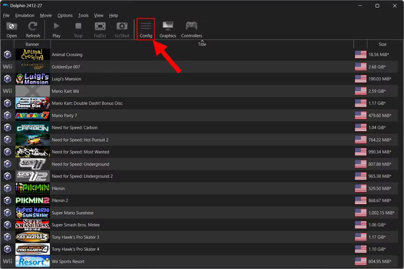 dolphin-emulator-arrow-pointing-to-config كيفية إعداد محاكي Dolphin لتشغيل ألعاب Wii وGameCube على Windows بسهولة