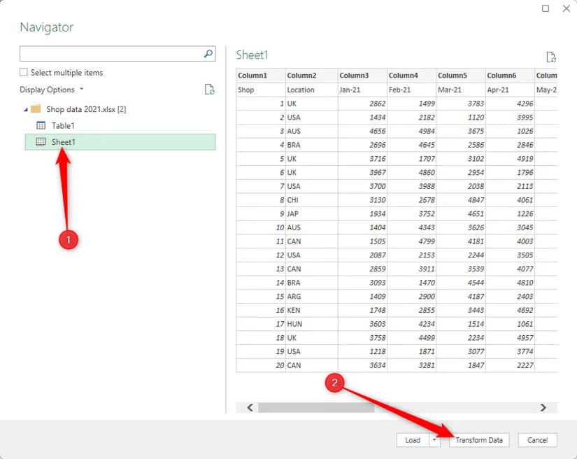 excel-s-navigator-window-that-shows-the-data-it-will-import-from-another-worksheet-and-the-transform-data-button-is-selected طرق سهلة لتنظيف واستيراد البيانات في Excel باستخدام Power Query