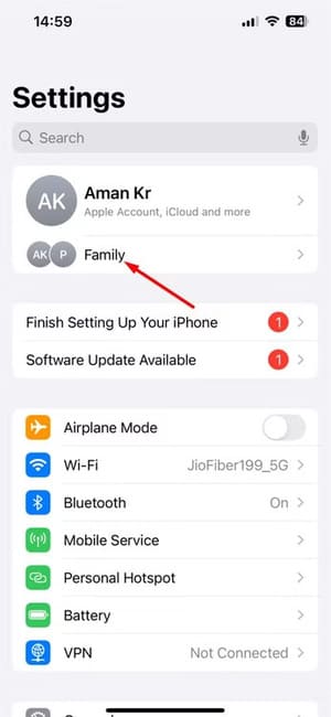 family-option-in-iphone-settings كيفية ضبط حدود استخدام iPhone وiPad لأطفالك باستخدام ميزة المشاركة العائلية