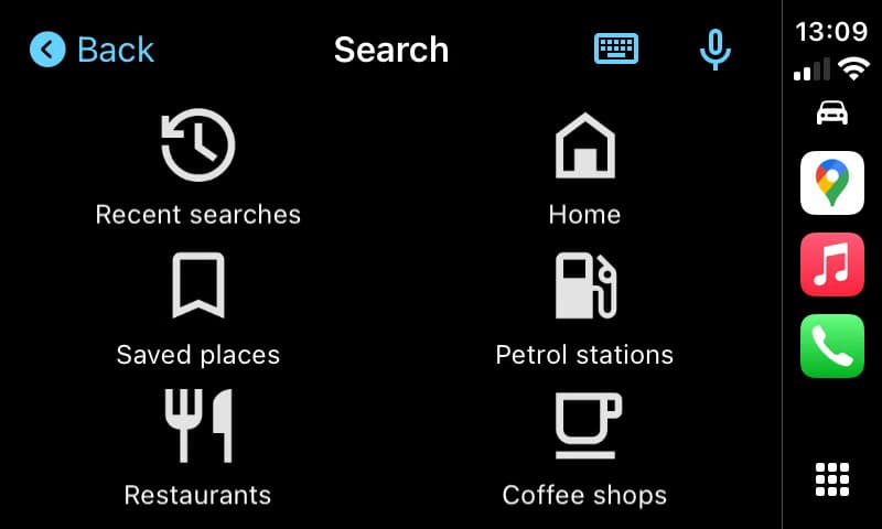 google-maps-carplay-search-options كيفية الاستفادة من خرائط Google للملاحة عبر Apple CarPlay
