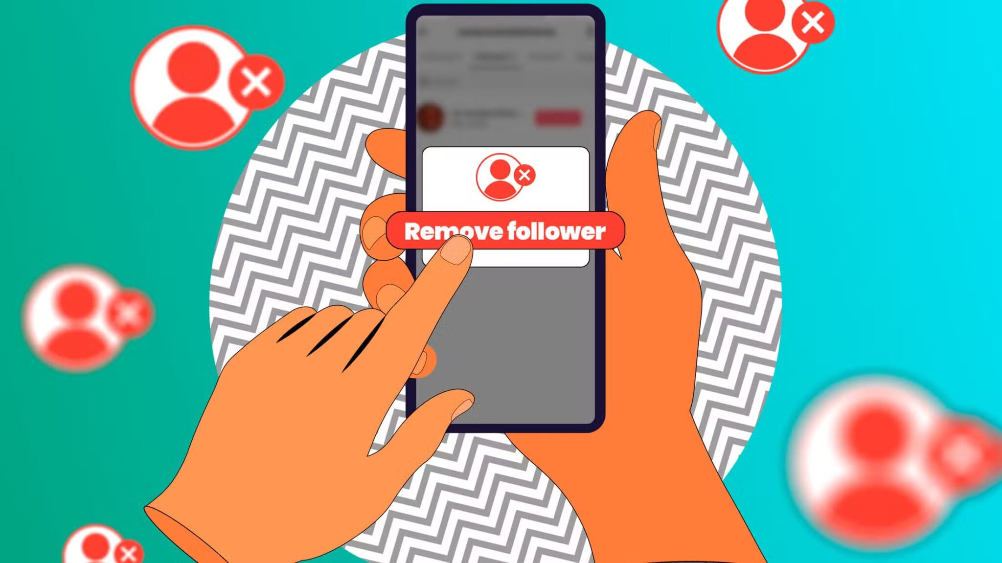 illustration-of-a-hand-holding-a-smartphone-removing-a-follower-from-social-media-scaled كيفية إخفاء الأشخاص المزعجين من موجز الأخبار دون حظر مباشر