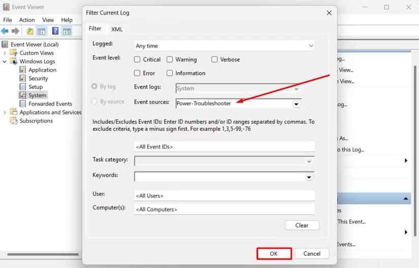 power-troubleshooter-option-in-the-event-viewer حل نهائي لمشكلة استيقاظ الكمبيوتر تلقائيًا أثناء عدم الاستخدام