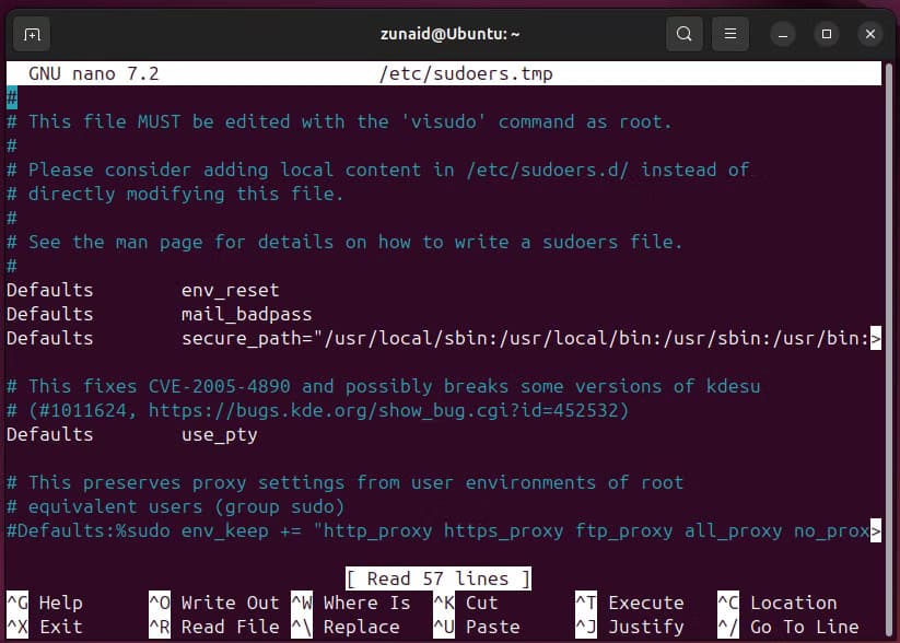 running-the-visudo-command-to-check-the-default-text-editor-on-linux أفضل الطرق لتغيير محرر النصوص الافتراضي على Linux بخطوات بسيطة