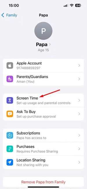 screen-time-option-in-iphone كيفية ضبط حدود استخدام iPhone وiPad لأطفالك باستخدام ميزة المشاركة العائلية