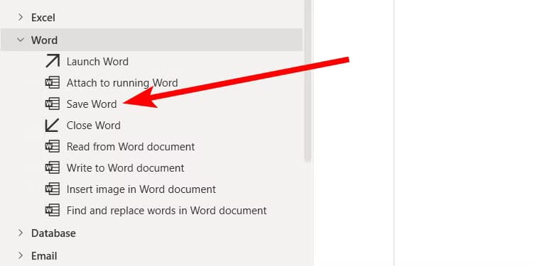 select-save-word-action-power-automate-windows كيفية أتمتة المهام المتكررة باستخدام Power Automate لسطح المكتب
