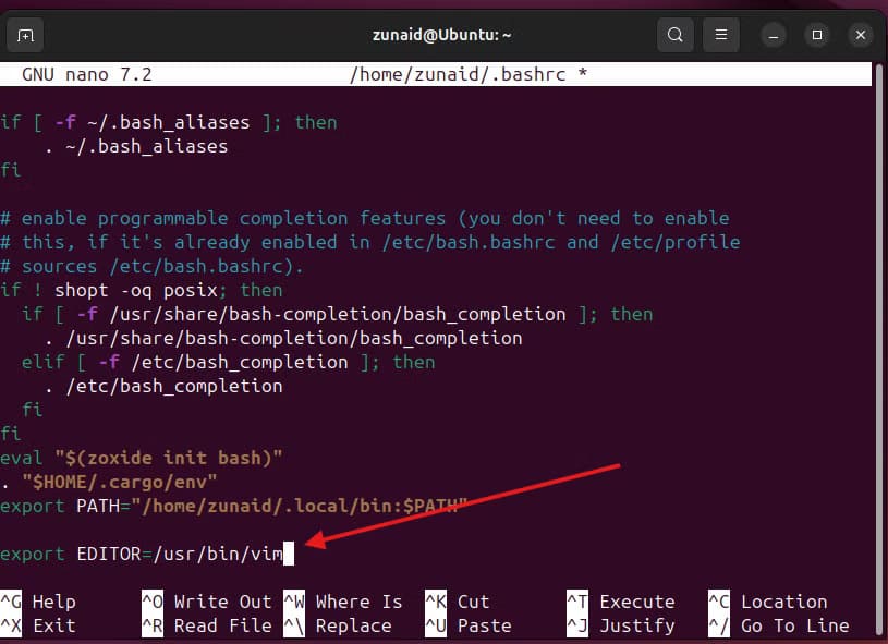 setting-the-editor-environment-variable-in-the-bashrc-file أفضل الطرق لتغيير محرر النصوص الافتراضي على Linux بخطوات بسيطة