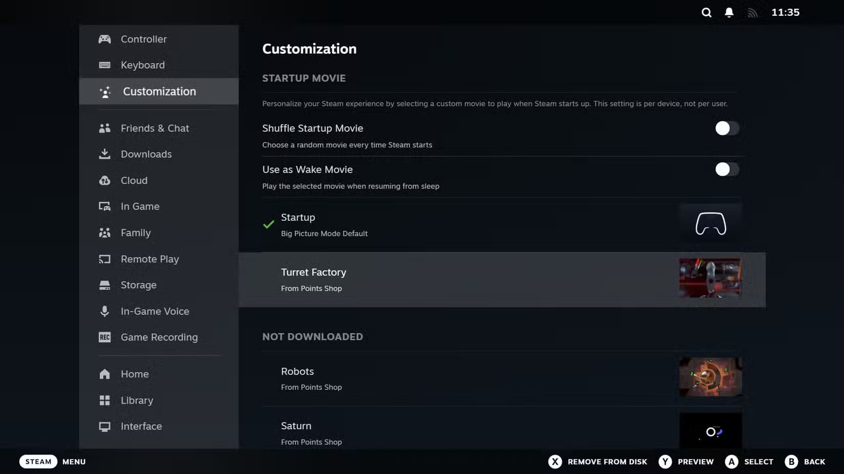 steam-customization-settings-with-startup-movie-highlighted أفضل 5 طرق لتخصيص فيديو بدء تشغيل Steam على Steam Deck ووضع Big Picture