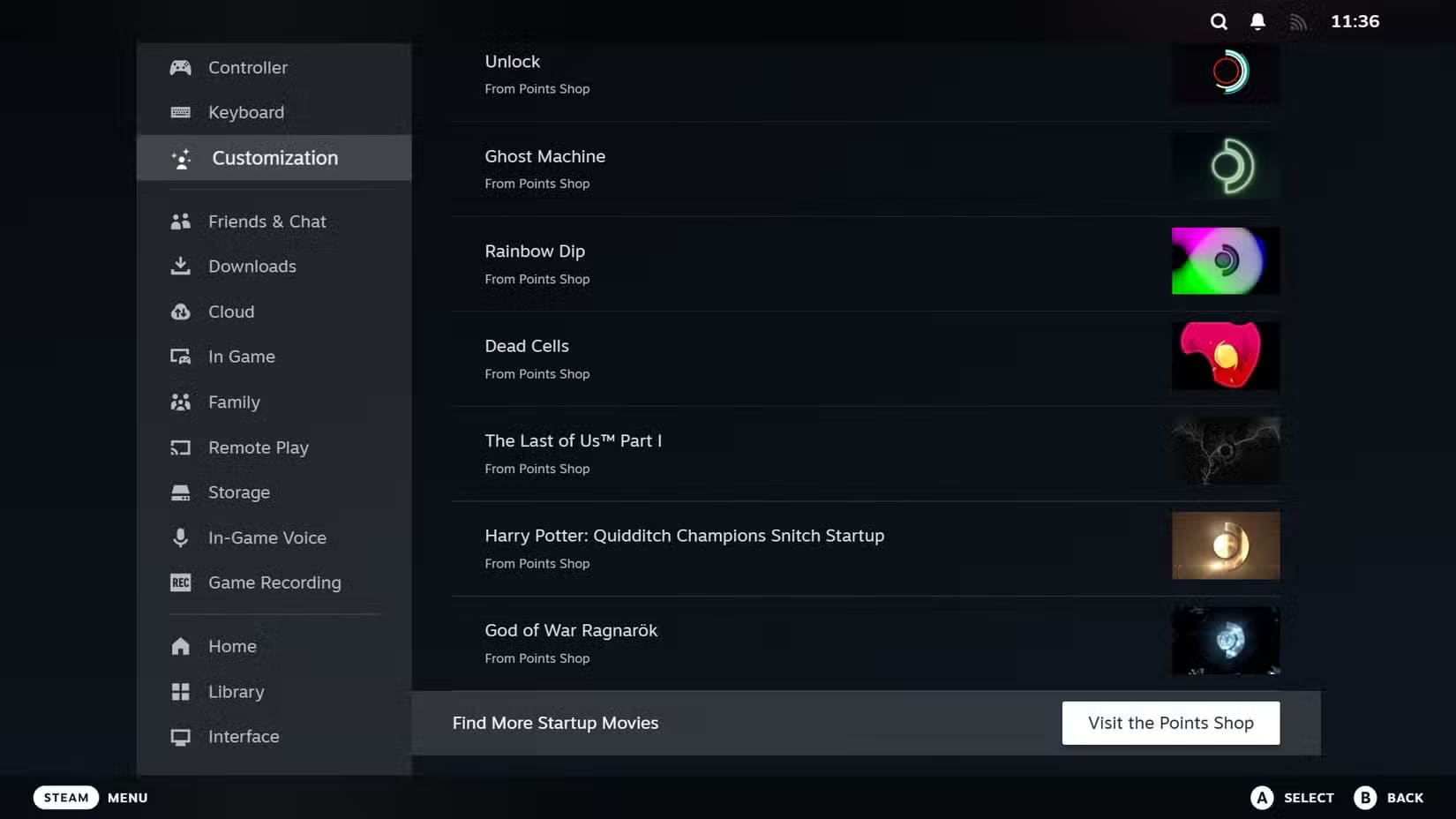 steam-customization-settings-with-visit-the-points-shop-highlighted أفضل 5 طرق لتخصيص فيديو بدء تشغيل Steam على Steam Deck ووضع Big Picture