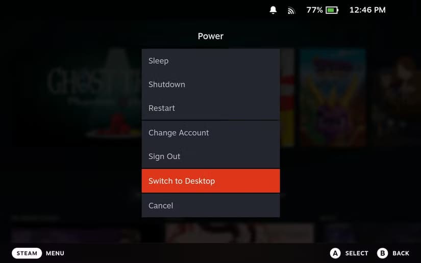 steam-deck-power-menu أفضل 5 طرق لتخصيص فيديو بدء تشغيل Steam على Steam Deck ووضع Big Picture