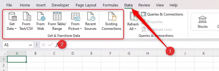 the-data-tab-in-excel-with-the-get-and-transform-data-group-highlighted طرق سهلة لتنظيف واستيراد البيانات في Excel باستخدام Power Query