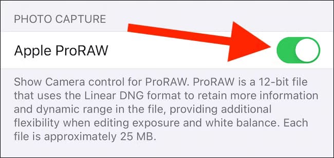 toggle-on-apple-proraw-4 متى يكون التصوير بصيغة ProRAW على iPhone هو الخيار الأمثل؟