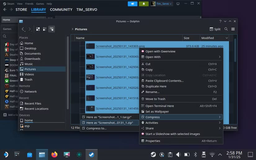 compress-multiple-screenshot-files-to-transfer-at-once دليل شامل لالتقاط وإدارة لقطات الشاشة على Steam Deck بسهولة