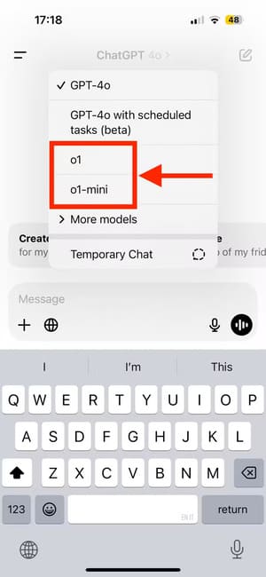 o1-and-o1-mini-models-in-the-chatgpt-app-on-iphone نموذج o1 في ChatGPT وكيفية الاستفادة منه