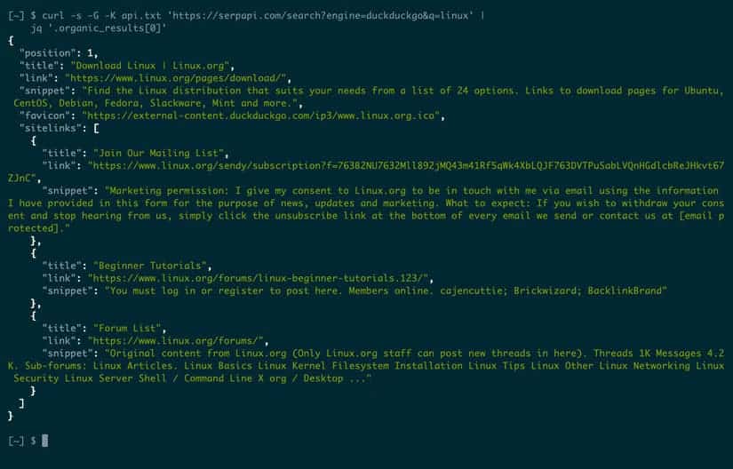 serpapi-result كيفية البحث على الويب مباشرة من محطة طرفية Linux باستخدام أدوات بسيطة