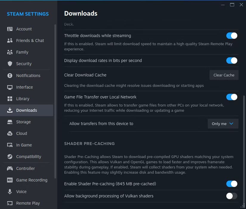 steam-settings-vulkan-shader تحسين تجربة ألعاب Linux مع Vulkan Shaders وما تحتاج معرفته