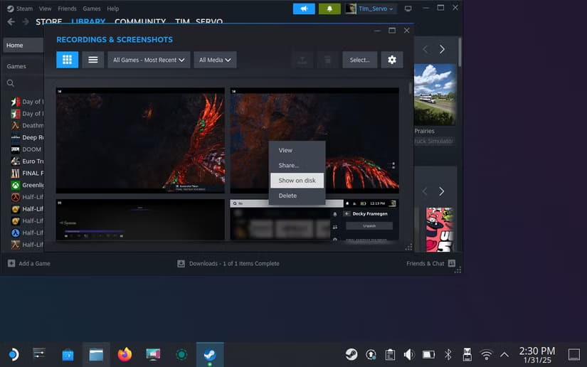 use-the-show-on-disk-option-to-locate-screenshots-on-steamos دليل شامل لالتقاط وإدارة لقطات الشاشة على Steam Deck بسهولة