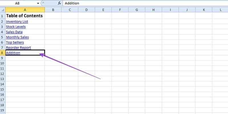 How-to-Create-a-Dynamic-Table-of-Contents-in-Excel-10 إنشاء جدول محتويات متغير في Excel لتسهيل التنقل بين البيانات
