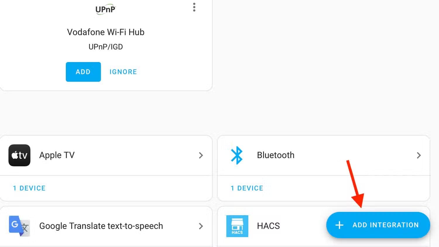 add-integration-button-in-home-assistant تحديد هوية الطارقين تلقائيًا باستخدام الذكاء الاصطناعي في Home Assistant