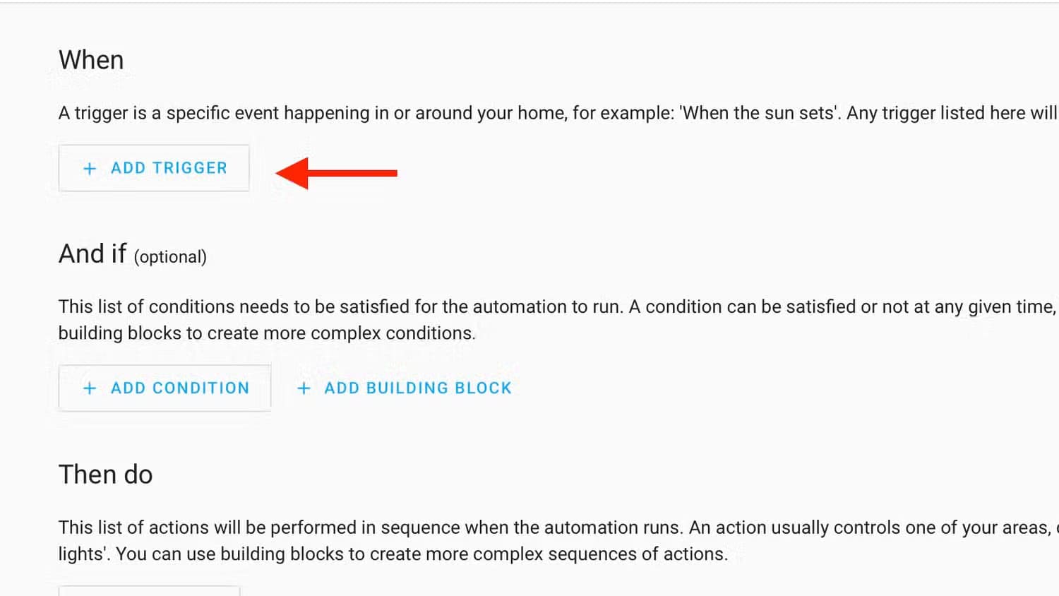 add-trigger-button-in-home-assistant تحديد هوية الطارقين تلقائيًا باستخدام الذكاء الاصطناعي في Home Assistant