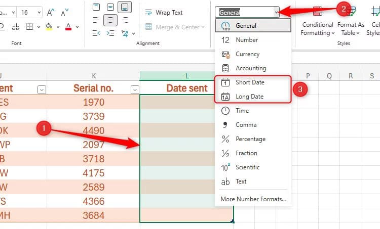 an-excel-for-the-web-worksheet-with-cells-selected-and-the-short-date-and-long-date-number-formats-highlighted ميزات جديدة في Excel للويب تجعل العمل على الجداول أسهل من أي وقت مضى
